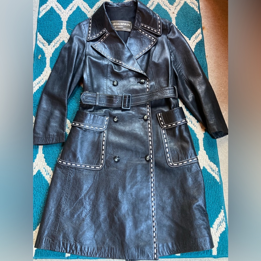 Leda Spain by Gropper Vintage Soft Lined Leather Coat DOUBLE Stitched & Breasted